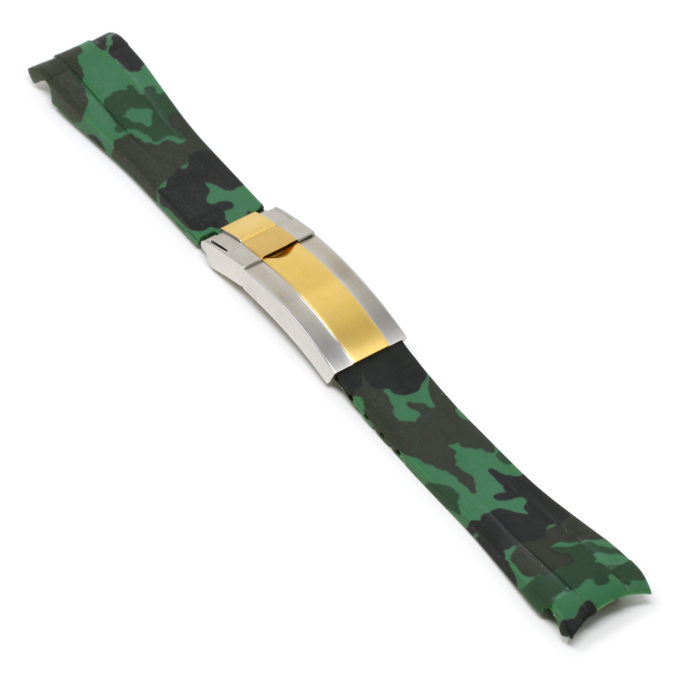 R.rx7.11.ss.yg Angle Green Camo (Silver & Yellow Gold Clasp) StrapsCo Fitted Camo Rubber Watch Band Strap