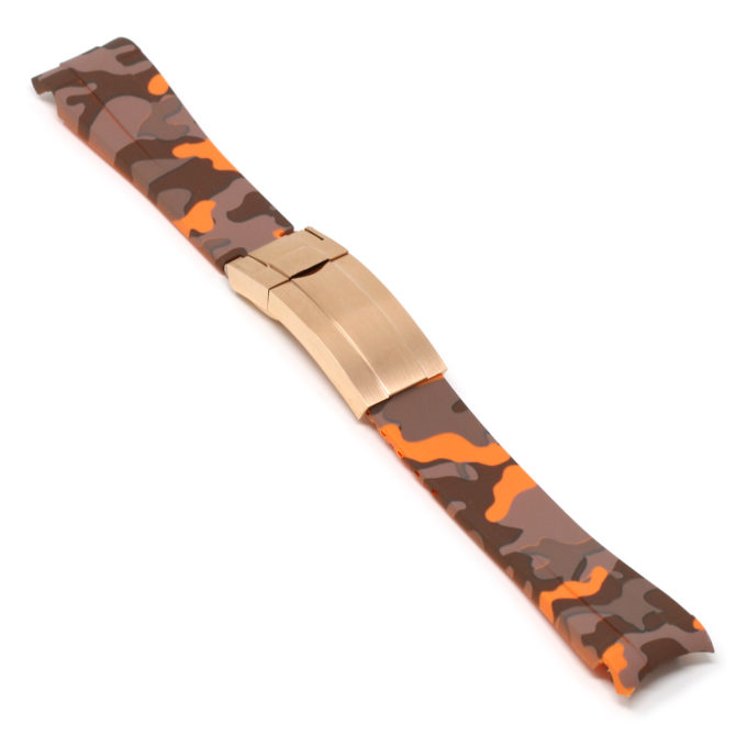 R.rx7.12.rg Angle Orange Camo (Rose Gold Clasp) StrapsCo Fitted Camo Rubber Watch Band Strap