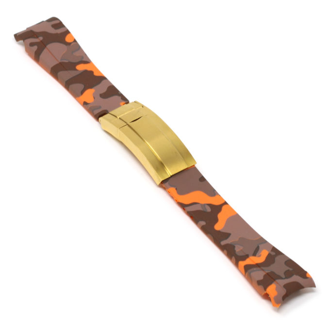 R.rx7.12.yg Angle Orange Camo (Yellow Gold Clasp) StrapsCo Fitted Camo Rubber Watch Band Strap
