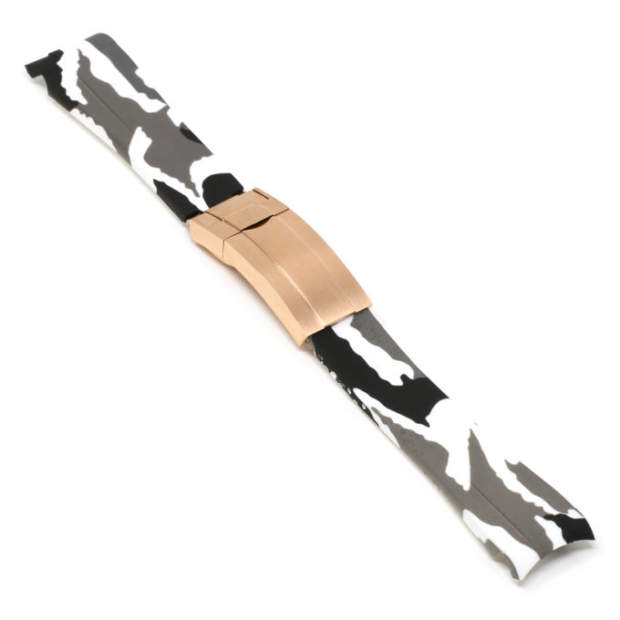 R.rx7.22.rg Angle White Camo (Rose Gold Clasp) StrapsCo Fitted Camo Rubber Watch Band Strap