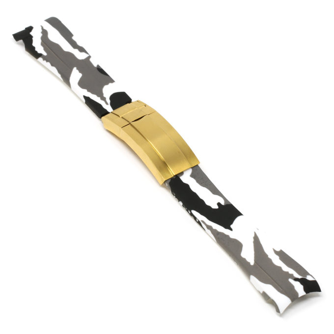 R.rx7.22.yg Angle White Camo (Yellow Gold Clasp) StrapsCo Fitted Camo Rubber Watch Band Strap