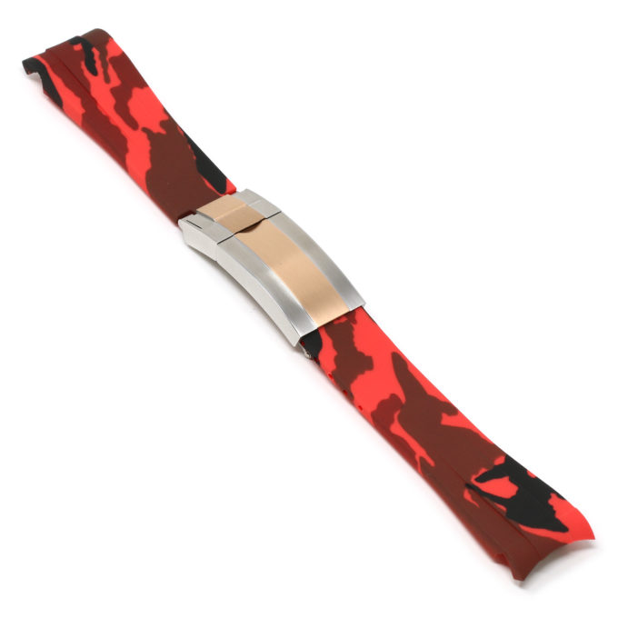 R.rx7.6.ss.rg Angle Red Camo (Silver & Rose Gold Clasp) StrapsCo Fitted Camo Rubber Watch Band Strap