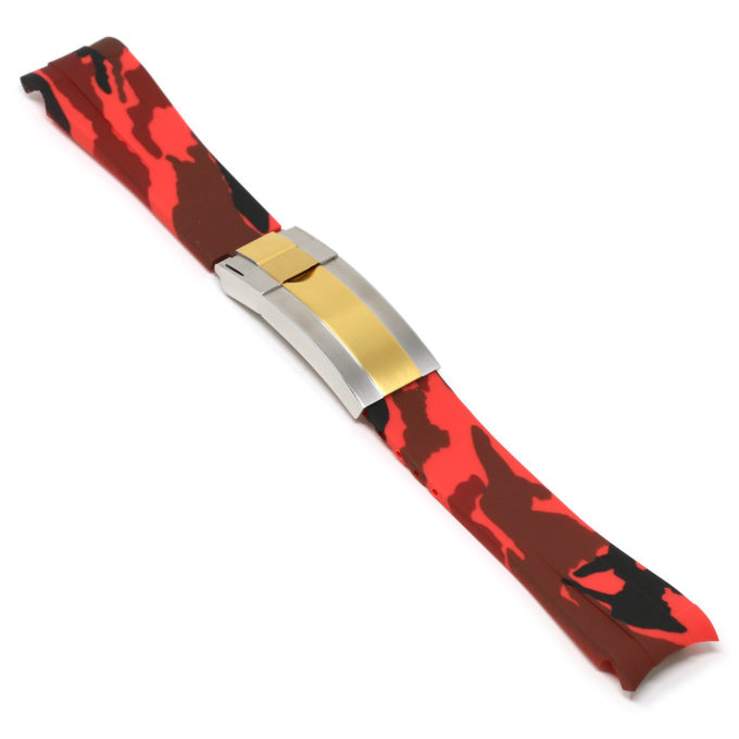 R.rx7.6.ss.yg Angle Red Camo (Silver & Yellow Gold Clasp) StrapsCo Fitted Camo Rubber Watch Band Strap