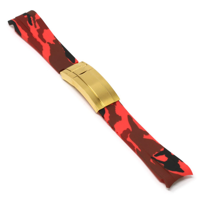 R.rx7.6.yg Angle Red Camo (Yellow Gold Clasp) StrapsCo Fitted Camo Rubber Watch Band Strap