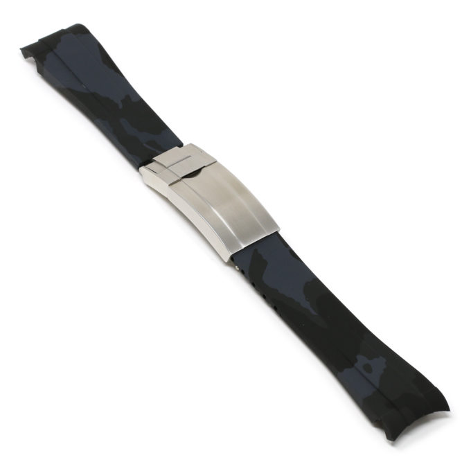 R.rx7.7.bs Angle Grey Camo (Brushed Silver Clasp) StrapsCo Fitted Camo Rubber Watch Band Strap