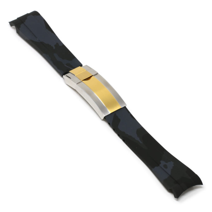 R.rx7.7.ss.yg Angle Grey Camo (Silver & Yellow Gold Clasp) StrapsCo Fitted Camo Rubber Watch Band Strap