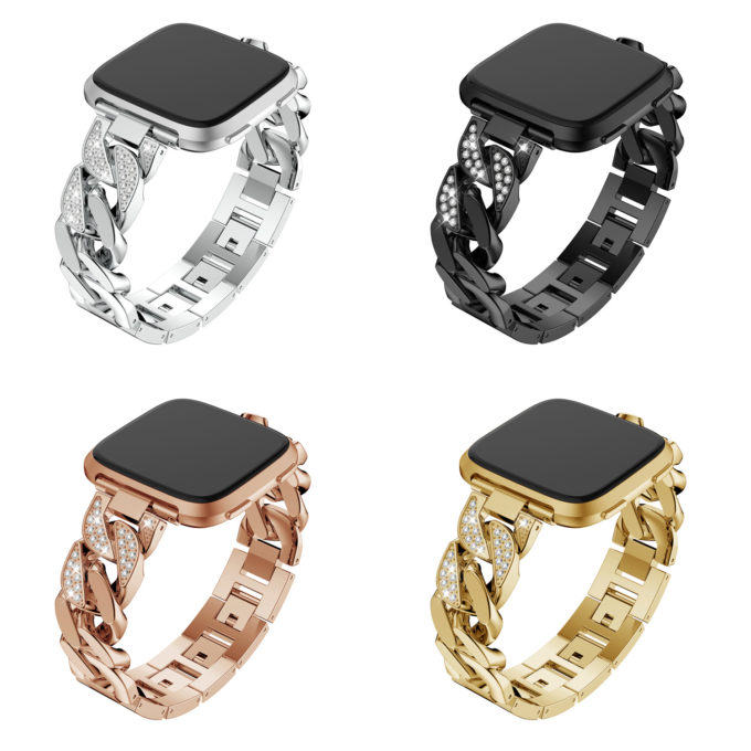 fb.m105 All Colors StrapsCo Alloy Metal Link Watch Bracelet Band with Rhinestones for Fitbit Versa