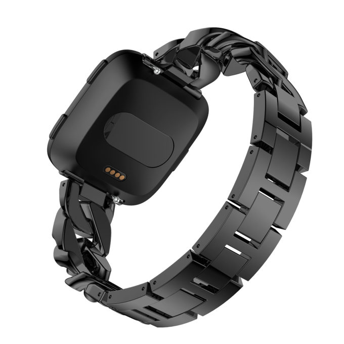 fb.m105.mb Back Black StrapsCo Alloy Metal Link Watch Bracelet Band with Rhinestones for Fitbit Versa