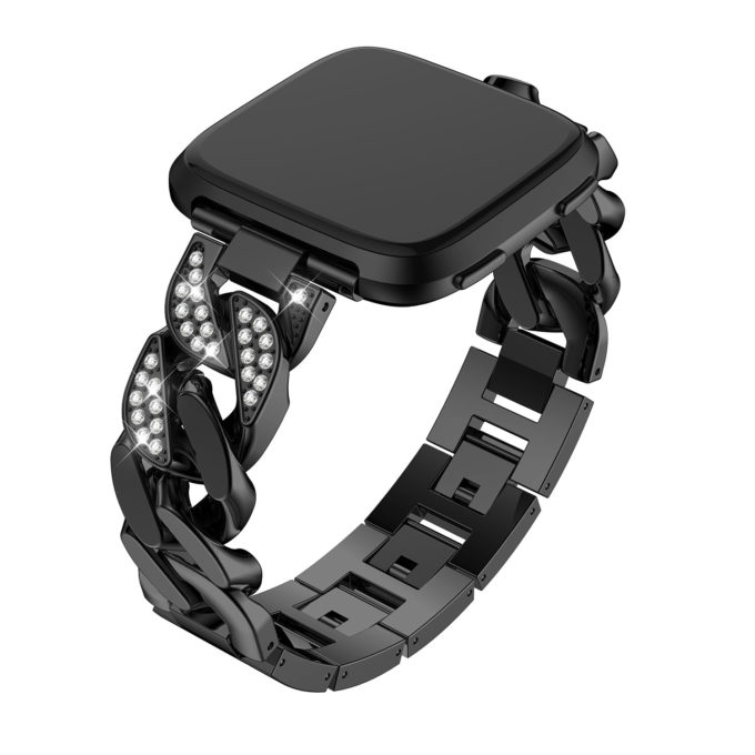 fb.m105.mb Main Black StrapsCo Alloy Metal Link Watch Bracelet Band with Rhinestones for Fitbit Versa