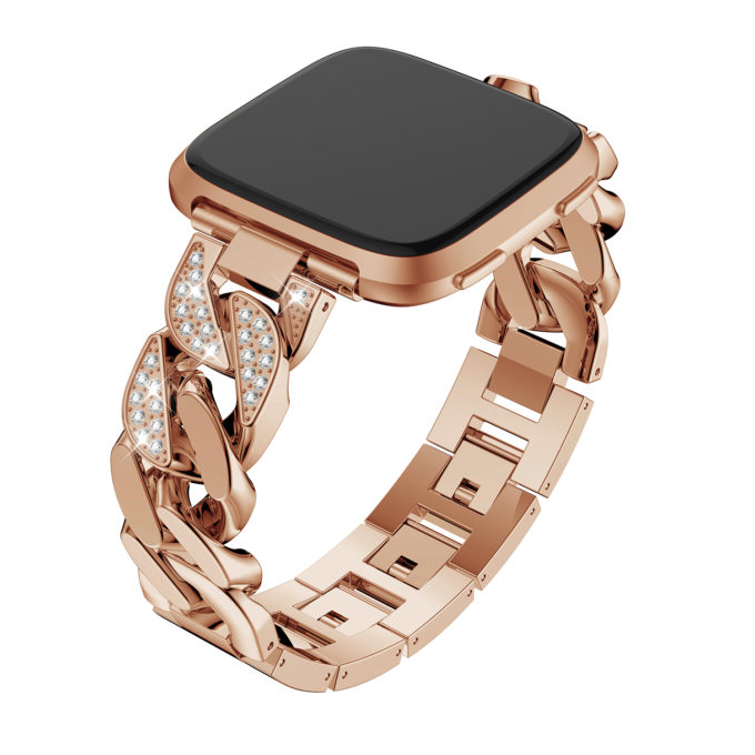 fb.m105.rg Main Rose Gold StrapsCo Alloy Metal Link Watch Bracelet Band with Rhinestones for Fitbit Versa