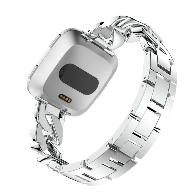 fb.m105.ss Back Silver StrapsCo Alloy Metal Link Watch Bracelet Band with Rhinestones for Fitbit Versa