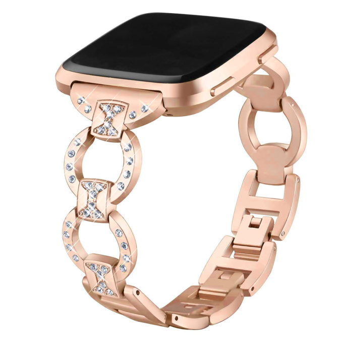 Fb.m98.rg Main Rose Gold StrapsCo Stainless Steel Link Watch Band Strap With Rhinestones For Fitbit Versa