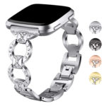 Fb.m98.ss Gallery Silver StrapsCo Stainless Steel Link Watch Band Strap With Rhinestones For Fitbit Versa