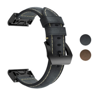 G.l7.1 Gallery Black StrapsCo QuickFit 26 Leather Watch Band Strap For Garmin Fenix 5X