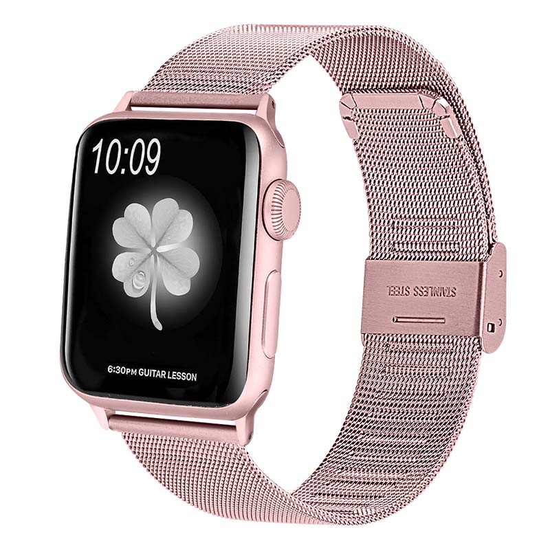 A.m2.13 Main Pink Gold StrapsCo Stainless Steel Milanese Mesh Adjustable Watch Band For Apple Watch