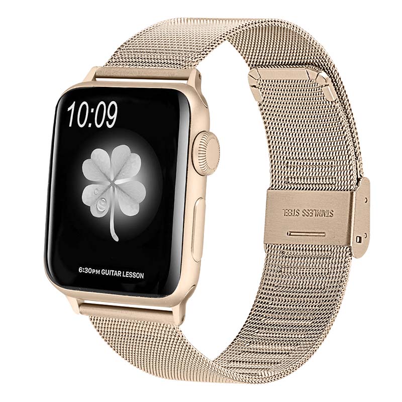 A.m2.17 Main Champgne StrapsCo Stainless Steel Milanese Mesh Adjustable Watch Band For Apple Watch