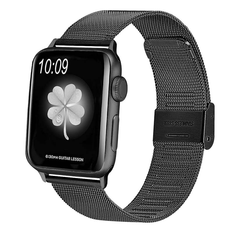 A.m2.mb Main Black StrapsCo Stainless Steel Milanese Mesh Adjustable Watch Band For Apple Watch