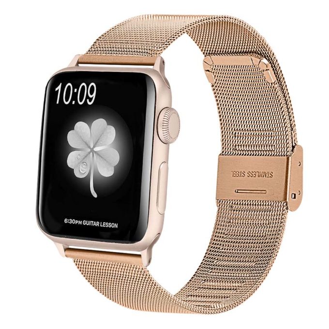 A.m2.rg Main Rose Gold StrapsCo Stainless Steel Milanese Mesh Adjustable Watch Band For Apple Watch