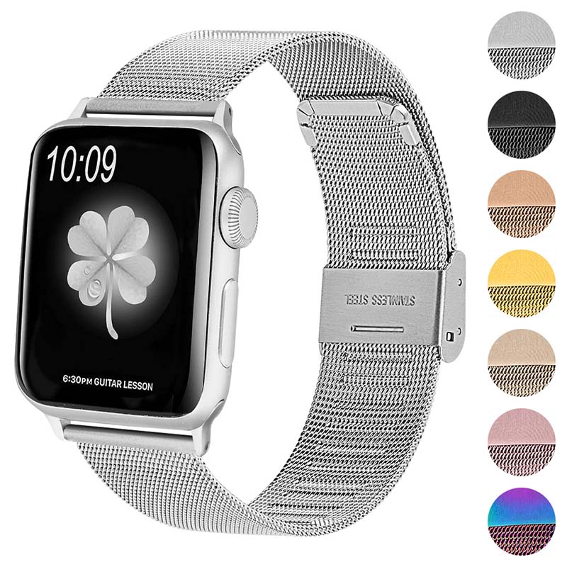 A.m2.ss Gallery Silver StrapsCo Stainless Steel Milanese Mesh Adjustable Watch Band For Apple Watch