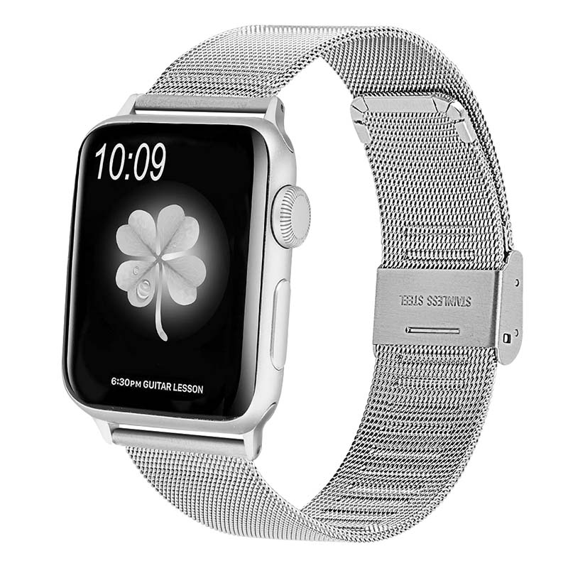 A.m2.ss Main Silver StrapsCo Stainless Steel Milanese Mesh Adjustable Watch Band For Apple Watch