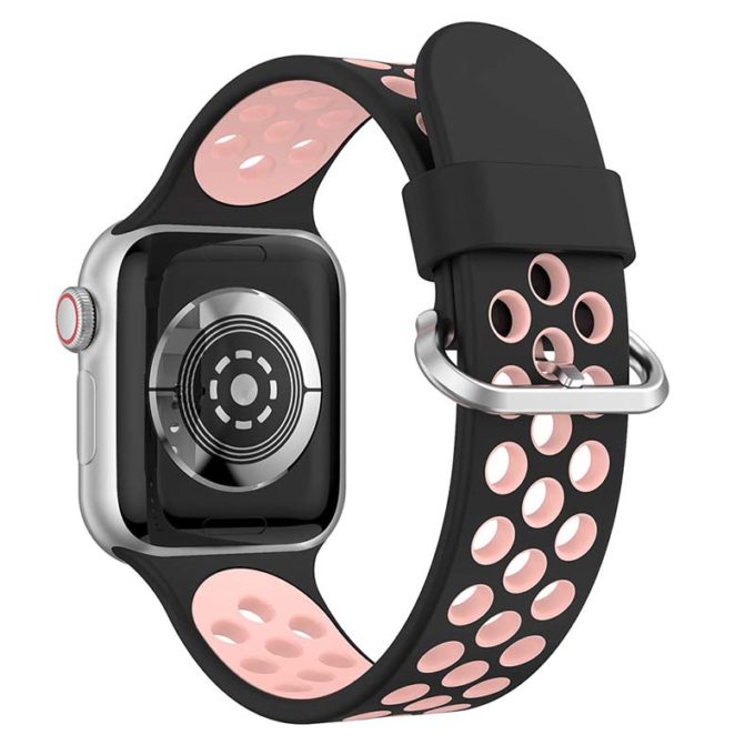 A.r2.1.13 Back Black & Pink StrapsCo Silicone Perforated Rubber Watch Band Strap For Apple Watch Series 12345
