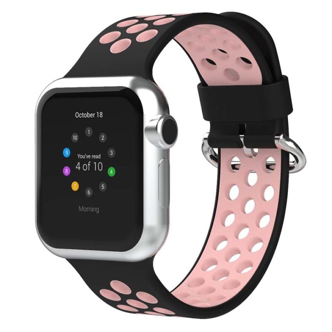 A.r2.1.13 Main Black & Pink StrapsCo Silicone Perforated Rubber Watch Band Strap For Apple Watch Series 12345