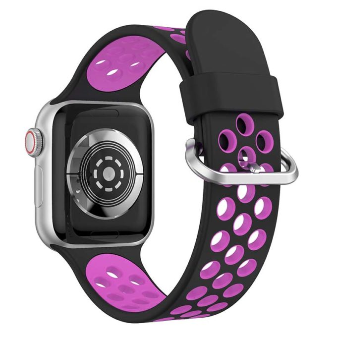 A.r2.1.18 Back Black & Purple StrapsCo Silicone Perforated Rubber Watch Band Strap For Apple Watch Series 12345