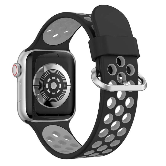 A.r2.1.7 Back Black & Grey StrapsCo Silicone Perforated Rubber Watch Band Strap For Apple Watch Series 12345