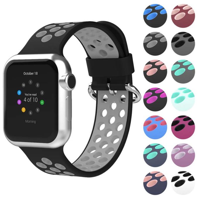 A.r2.1.7 Gallery Black & Grey StrapsCo Silicone Perforated Rubber Watch Band Strap For Apple Watch Series 12345