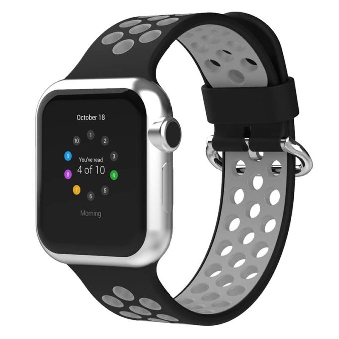 A.r2.1.7 Main Black & Grey StrapsCo Silicone Perforated Rubber Watch Band Strap For Apple Watch Series 12345
