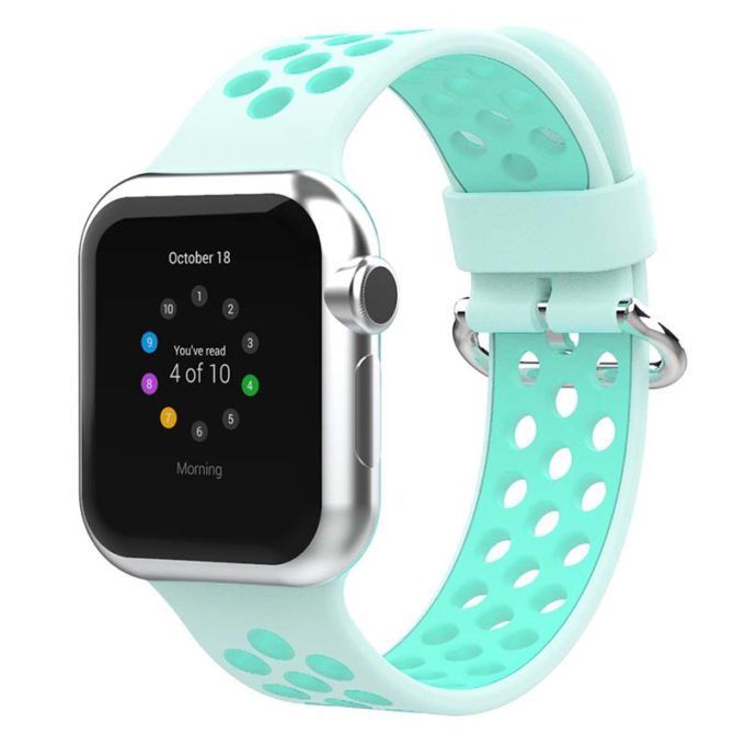 A.r2.11a.11 Main Light Green & Teal StrapsCo Silicone Perforated Rubber Watch Band Strap For Apple Watch Series 12345