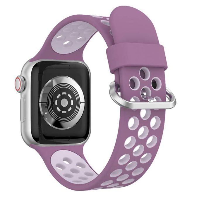 A.r2.18a.13a Back Light Purple & Light Pink StrapsCo Silicone Perforated Rubber Watch Band Strap For Apple Watch Series 12345