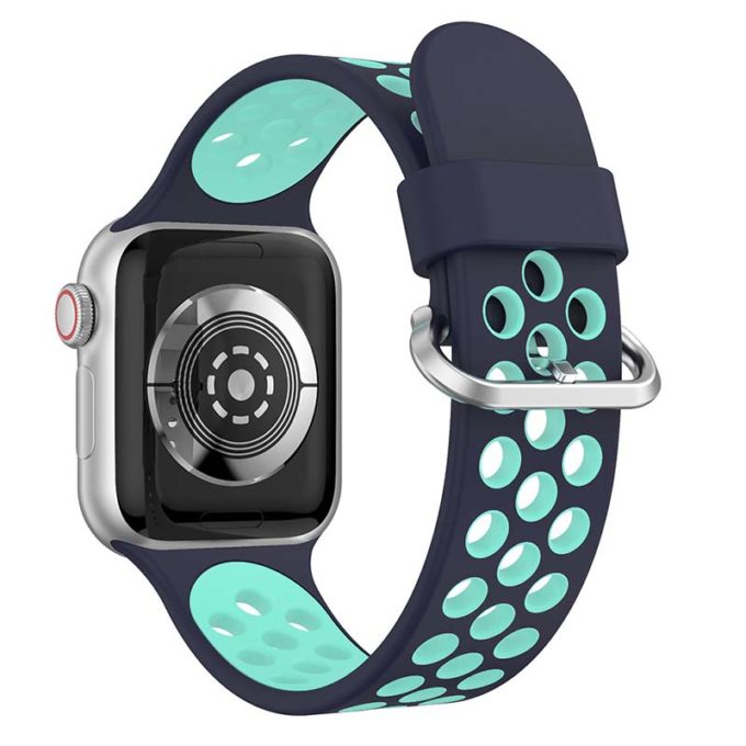 A.r2.5a.11 Back Midnight Blue & Teal StrapsCo Silicone Perforated Rubber Watch Band Strap For Apple Watch Series 12345