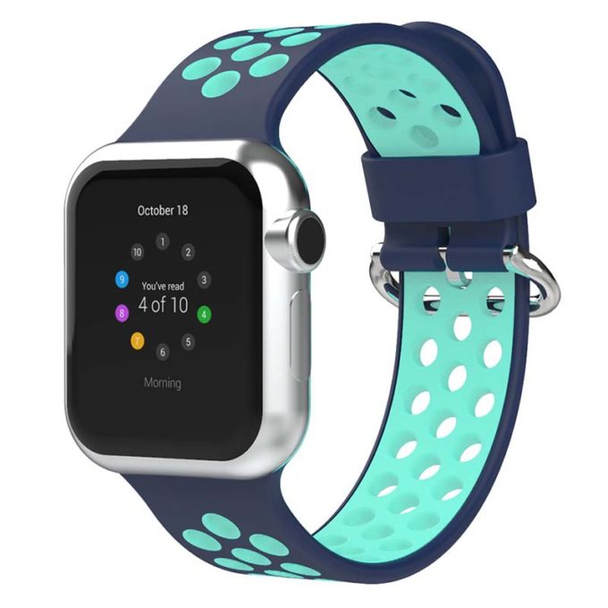 A.r2.5a.11 Main Midnight Blue & Teal StrapsCo Silicone Perforated Rubber Watch Band Strap For Apple Watch Series 12345