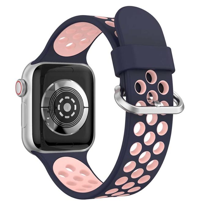 A.r2.5a.13 Back Midnight & Pink StrapsCo Silicone Perforated Rubber Watch Band Strap For Apple Watch Series 12345