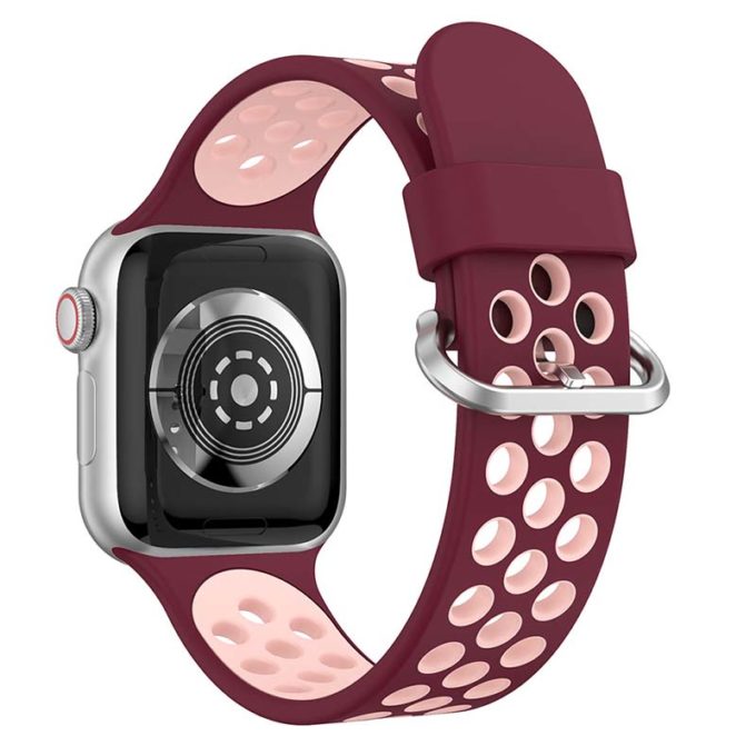 A.r2.6.13 Back Red & Pink StrapsCo Silicone Perforated Rubber Watch Band Strap For Apple Watch Series 12345