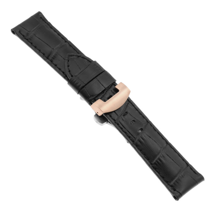 ps4.1.1.rg Main Black Black Stitching Croc Leather Panerai Watch Band Strap With Rose Gold Deployant Clasp