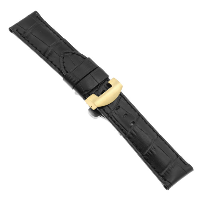 ps4.1.1.yg Main Black Black Stitching Croc Leather Panerai Watch Band Strap With Yellow Gold Deployant Clasp