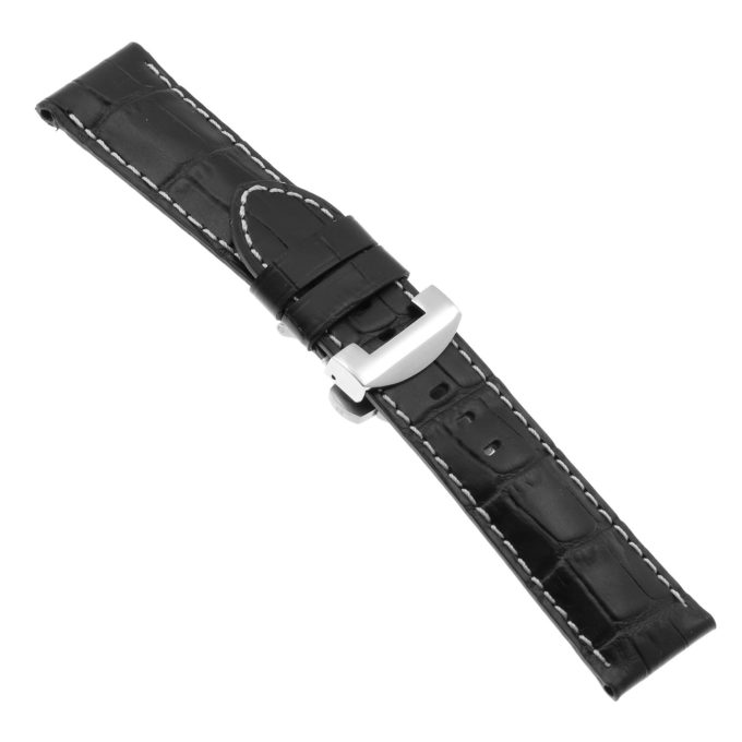 ps4.1.ps Main Black Croc Leather Panerai Watch Band Strap With Polished Silver Deployant Clasp