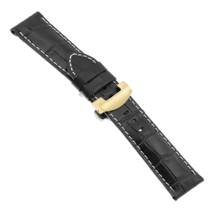 ps4.1.yg Main Black Croc Leather Panerai Watch Band Strap With Yellow Gold Deployant Clasp