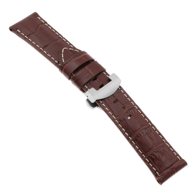 ps4.2.ms Main Brown Croc Leather Panerai Watch Band Strap With Matte Silver Deployant Clasp