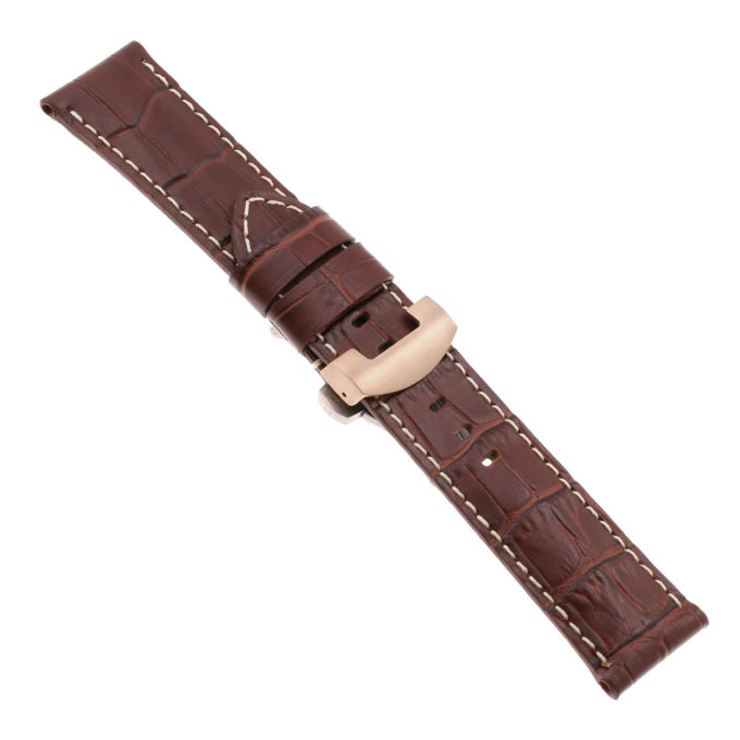 ps4.2.rg Main Brown Croc Leather Panerai Watch Band Strap With Rose Gold Deployant Clasp