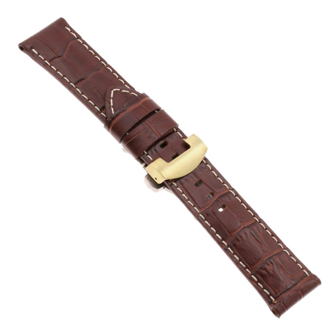 ps4.2.yg Main Brown Croc Leather Panerai Watch Band Strap With Yellow Gold Deployant Clasp