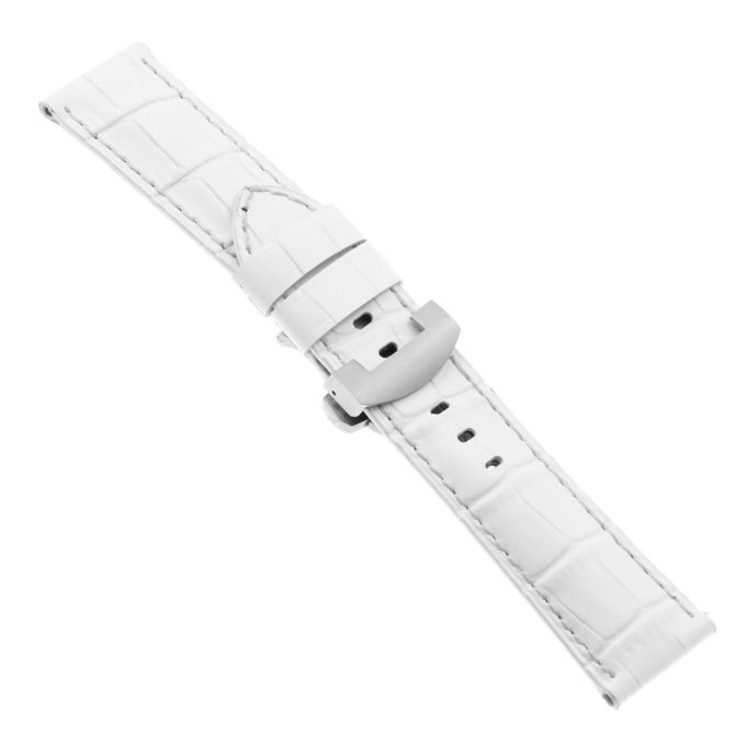 ps4.22.ms Main White Croc Leather Panerai Watch Band Strap With Matte Silver Deployant Clasp