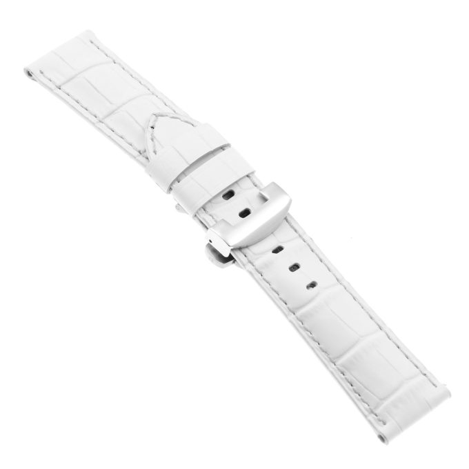 ps4.22.ps Main White Croc Leather Panerai Watch Band Strap With Polished Silver Deployant Clasp