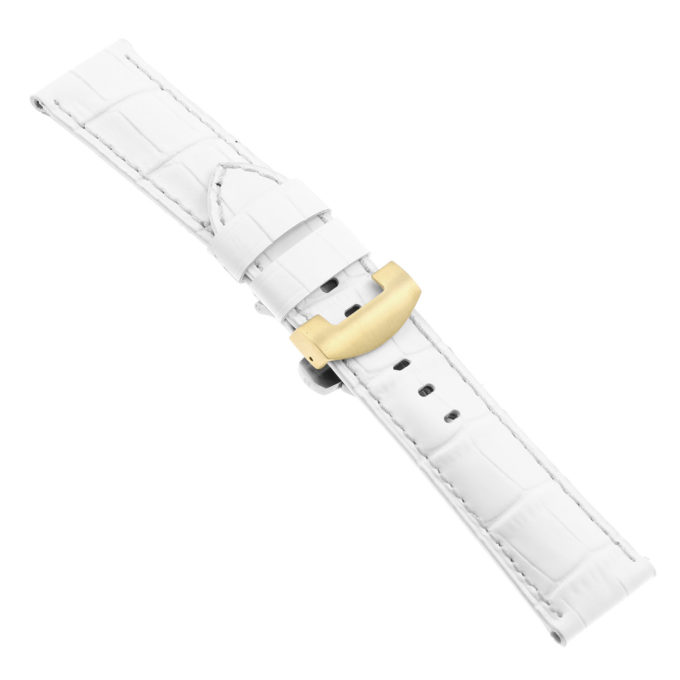 ps4.22.yg Main White Croc Leather Panerai Watch Band Strap With Yellow Gold Deployant Clasp
