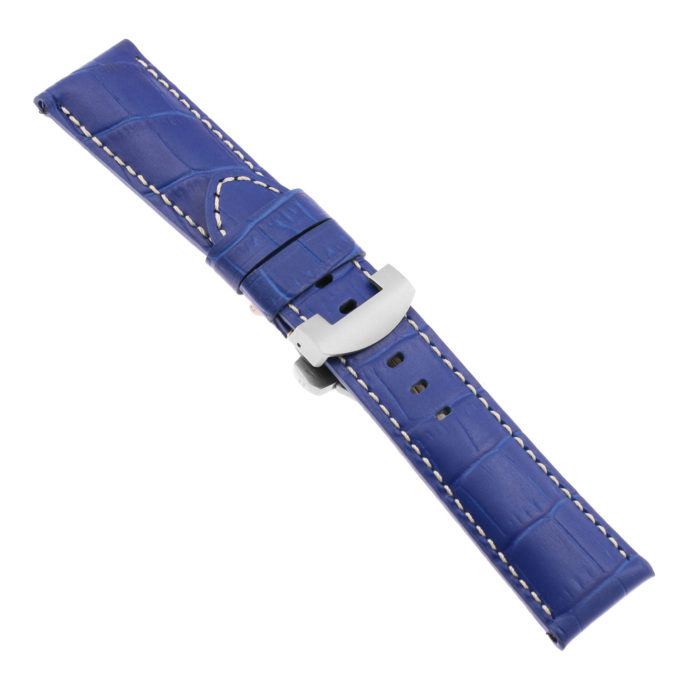 ps4.5.ms Main Blue Croc Leather Panerai Watch Band Strap With Matte Silver Deployant Clasp