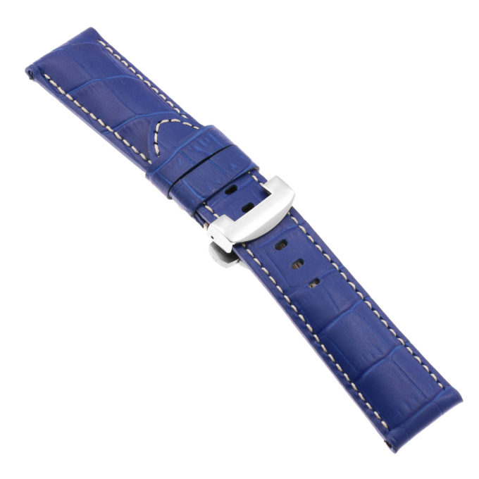 ps4.5.ps Main Blue Croc Leather Panerai Watch Band Strap With Polished Silver Deployant Clasp