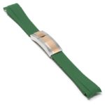 R.rx1.11.ss.rg Main Green (Silver & Rose Gold Clasp) StrapsCo Silicone Rubber Replacement Watch Band Strap For Rolex With Curved Ends