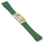 R.rx1.11.ss.yg Main Green (Silver & Yellow Gold Clasp) StrapsCo Silicone Rubber Replacement Watch Band Strap For Rolex With Curved Ends